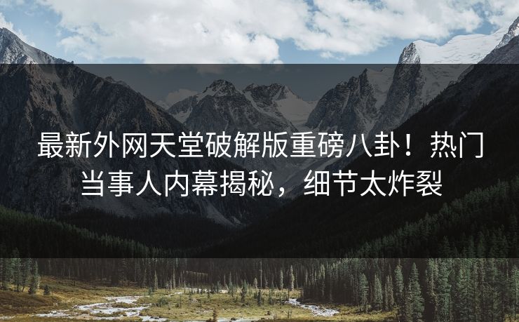 最新外网天堂破解版重磅八卦！热门当事人内幕揭秘，细节太炸裂