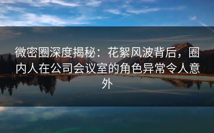 微密圈深度揭秘：花絮风波背后，圈内人在公司会议室的角色异常令人意外